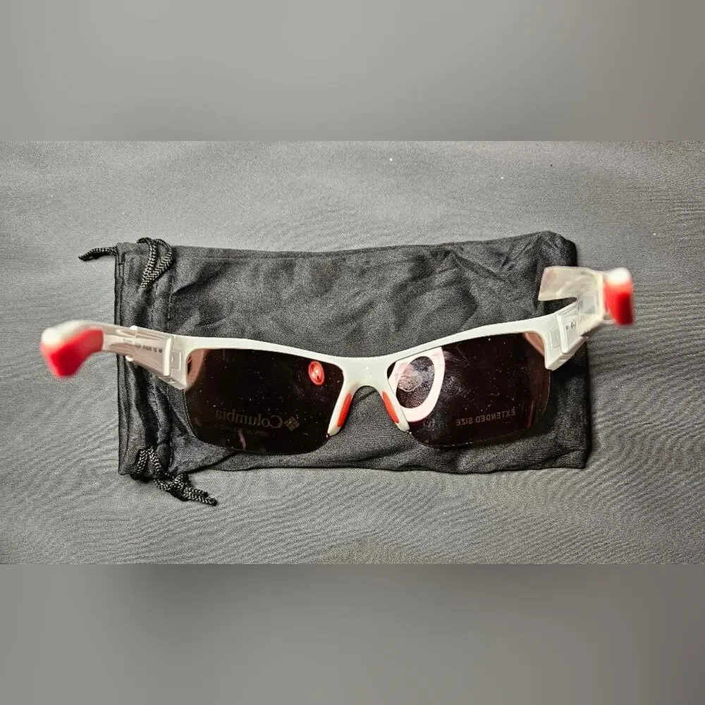 NWT Columbia White Sunglasses with Red Lenses 100% UV Polarized.
